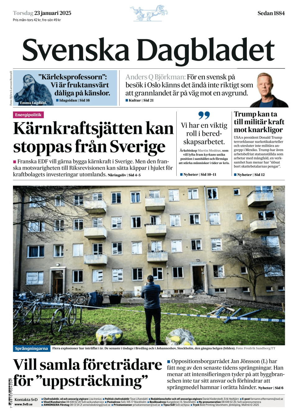 Prima-pagina-Svenska Dagbladet-edizione-di-oggi-20250123